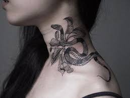 Flower neck tattoos on handsome man. Creative Snake Neck Tattoo Designs Body Tattoo Art