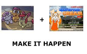 165581 Suggestive Apple Bloom Scootaloo Sweetie Belle All Caps Babysitting Cream Cream The Rabbit Crossover Cutie Mark Crusaders Exploitable Meme Implied Foalcon Make It Happen Meme Sonic The Hedgehog Series Derpibooru