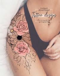 Tattoo Design Mandala Roses Daisy Flower Digital Female Image 7 Flower Thigh Tattoos Girl Leg Tattoos Front Thigh Tattoos