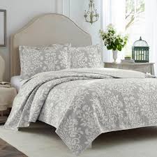 Queen bed queen quilt quilt reversible sleep tight sleep well sleepwell smoky black smoky bladk smoky grey snuggle snuggly snuggly cotton sofa throw soft soft blue soft canvas soft cotton soft. Laura Ashley Rowland 3 Piece Dove Gray Floral Cotton Full Queen Quilt Set 221803 The Home Depot