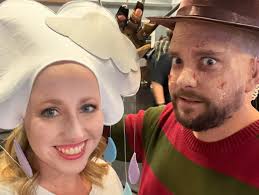 I don't think I'll ever complain about a record hot Halloween! What a fun  day from thunderstorm Kate and Freddy Kruger at work to the mermaid, bumble  bee, “you belong with me”