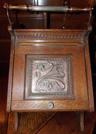Antique Edwardian Art Nouveau Purdonium Coal Box Solid Oak Copper Brass Shovel Antique Oak Furniture Antiques Antique Furniture