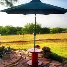 The woodard solid top round pedestal patio dining table with umbrella hole is the perfect gathering place for fun and relaxation. Cocktail Table With Umbrella Google Search Cable Spool Spool Tables Cable Spool Tables