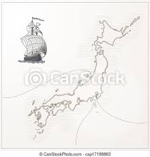Beautiful authentic antique map of japan c 1937 i cannot say enough praising these maps! Stylized Old Vector Japan Map With Ship And Paths Canstock