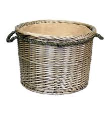 12 stained woodchip basket w/cloth liner. Large Antique Wash Log Holder Round Fire Wood Basket With Rope Handles