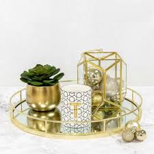 Crafted of metal and glass, our elegant gold mirrored tabletop tray features a footed base to place on tables, ottomans and other surfaces. Buy Round Gold Mirror Candle Tray Plate Wedding Table Decorative Mirror Tray 40 Cm Online In Sri Lanka 324449327494