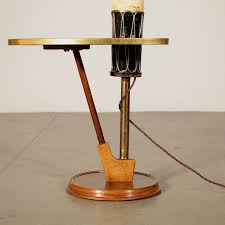 Lampe Mit Tischchen Fuss Aus Holz Messing Glas Italien 50er Jahre