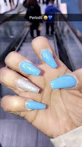 Paint one of your finger a bright silver. Nails Blue Gel Nails Cute Acrylic Nails Blue Acrylic Nails