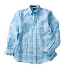 Bristol Button-down Sky Blue Plaid Linen Sport Shirt - NewEnglandShirtCo