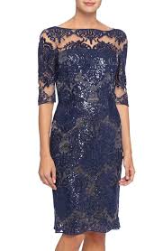 Tahari Sequin Lace Sheath Dress Available At Nordstrom Petite Cocktail Dresses Navy Sequin Dress Mermaid Prom Dresses Lace