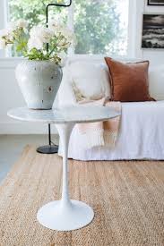 A White Marble Top Gives This Side Table A Luxe Look We Love The Modern Pedestal Design In Minimal Contemporary Space Side Table Living Room Side Table Table