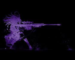 Anime, cartoons & characters, anime, cartoon, purple published february 22nd, 2014. Hd Wallpaper Dark Black Background Purple Anime Girls Gun Sniper Rifle Wallpaper Flare