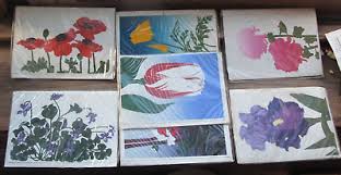 7 Flower Handprints by Douglas Comstock San Fran Serigraph Fuchsia Tulip ++  SO23