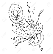 For boys and girls, kids and adults, teenagers and toddlers, preschoolers and older kids at school. Retro Illustration Rose And Feather Peacock Of The 20s Vector Doodle Illustration On Transparent Or White Backgrounds Coloring Page Coloring Book Contour Woman Coloring Book Royalty Free Cliparts Vectors And Stock Illustration