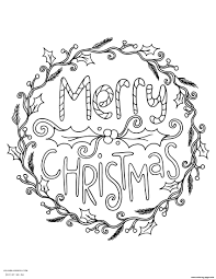 Christmas colouring pictures to print. Merry Christmas Wreath Adult Coloring Pages Printable