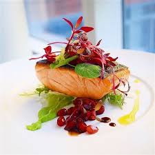 New Recipe On Cookniche Com Herb Salmon Pomegranate Gastrique And Wasabi Pea Puree By Gayleq Would You Like T Food Presentation Fine Dining Recipes Recipes