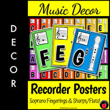 Recorder Fingering Chart Music Note Posters Music Decor Music Bulletin Board
