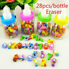 28pcs Bottle Color Set Randomly Cute Mini Cartoon Numbers Rubber Eraser With Plastic Bottle Creative Products For Kids S Animal Erasers Kids Stationery Erasers