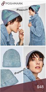 Nwt Zara Metallic Shiny Stretch Winter Beanie Stylish Hats Zara Metallic Fabric