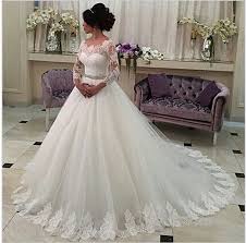 Aliexpress Com Buy Lace Tulle Ball Gown Wedding Dress 3 4 Lace Sleeve 2015 Applique Bri Ball Gowns Wedding Long Sleeve Wedding Dress Lace Ivory Wedding Dress