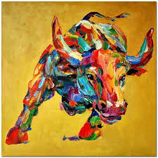 Hand Painted Impressionist Bull Oil Painting On Canvas Etsy Bull Painting Zebra Painting Bull Art