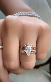 Vintage Inspired Pear Diamond Rose Gold Engagement Ring Pear Shaped Diamond Engagement Rings Wedding Rings Unique Wedding Rings Vintage