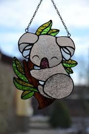 Koala Suncatcher Stained Glass Window Hanging Glass Animals Etsy Stained Glass Window Hanging Stained Glass Windows Stained Glass Diy