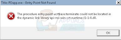 Asked 5 years, 9 months ago. So Beheben Sie Den Prozedureinstiegspunkt Ucrtbase Terminate Fehlt Oder Konnte Nicht Gefunden Werden Okidk