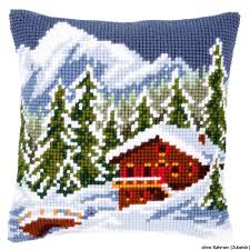 Home sweet home cross stitch house personalized throw pillow. Buy Cross Stitch Cushion Kit Snow Landscape Vervaco 29 49