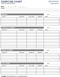 Free Exercise Chart Printable Workout Template Workout