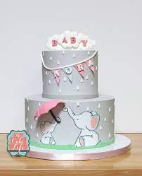 Painted Baby Shower Cake Baby Elephant Umbrella Mommy Flag Bunting Cake Elephant Baby Shower Cake Baby Shower Cakes Shower Cakes