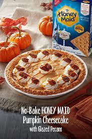 No Bake Honey Maid Pumpkin Cheesecake With Glazed Pecans Recipe Recipe Pumpkin Cheesecake Baked Pumpkin No Bake Pumpkin Cheesecake