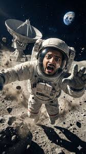 Astronaut in panic on moon-like surface