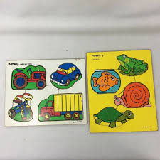 2 Playskool Vtg Wooden Puzzles 4 Piece Water Pals Things With Wheels Made Usa Wooden Puzzles Puzzle Frame Playskool