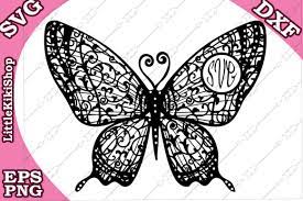 Download Zentangle Butterfly Monogram Svg Mandala Butterfly By Littlekikishop Thehungryjpeg Com Monogram Ad Svg Butterflies Svg Butterfly Mandala Monogram Svg