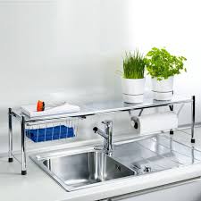 Over the sink dish drying rack, 2 tier large capacity length adjustable over sink shelf for kitchen space saving, sink width below 34.6 full kit easy assemble with 10 functional parts. Sink Shelf Kitchen Dream Home Design