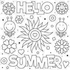 Summer flowers coloring page from summer category. Hello Summer Coloring Page Vector Illustration Sun Bees Flowers Stock Vector Illustration Of Drawing Vector 146586345