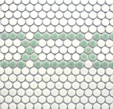 Linked Penny Tile Pattern In White And Mint Green Made To Order In Texas And Available In Custom Col Penny Tile Penny Round Tiles Hexagon Floor Tile Pattern