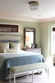 Create a peaceful retreat in your bedroom with an airy and soft color palette. Soft Green And Aqua Blue Master Bedroom Before And After Ceiling Mount Green Master Bedroom Light Green Bedrooms Bedroom Green