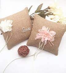 Stuff batting into the pillow. Free Shipping Diy Handmade 15cmx15cm Burlap Jute Wedding Ring Pillow Wedding Decorations Wedding Ceremony Ring Bearer Pillow Party Diy Decorations Aliexpress