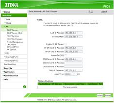 Enter the username & password, hit enter and now you should see the. How To Setup Dhcp Server Modem Router Zte F609