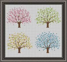 The geometric patterns look especially striking with complementary colors. Four Seasons Tree Cross Stitch Pattern Pdf Instant Download Spring Summer Autumn Winter By Heritag Cross Stitch Tree Cross Stitch Flowers Cross Stitch Patterns