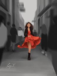 The Careless Walk Art Print Illustration Concept Art Wall Decor Red Dress Woman S Day Peijin Illustration Art Girl Girls Illustration Girl Cartoon