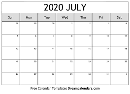 Blank July 2020 Calendar Pdf Calendar Printables Free Calendar Template Calendar Template