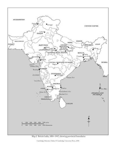 Map 2 British India, 1858–1947, showing provincial boundaries" - Caste, Society and Politics in India from the Eighteenth Century to the Modern Age