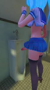 Futa wolfgirl peeing in boy bathroom (vertical)