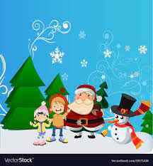 2021 Children Christmas Scenes Santa Claus With Kid In Christmas Snow Scene Vector Image