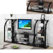 3 in 1 glass metal 75 tv stand entertainment center media console wall mount. Tv Stand Glass Shelves Tv Stand And Entertainment Center Metal Entertainment Center Tv Stand