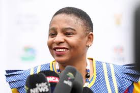 Minister in The Presidency, Ms Khumbudzo Ntshavheni, addresses the media