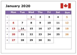 January 2020 Canada Bank Holidays Calendar Holiday Calendar Federal Holiday Calendar Holiday Printable Templates